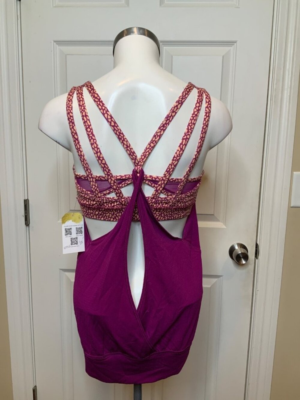 Lululemon Nouveau Limits Tank Top 2 in 1 Regal Plum Miss Mosaic Peach, Size 8